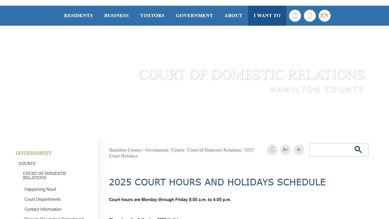 2025 Court Holidays - Hamilton County