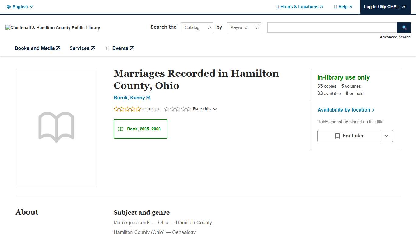 Marriages Recorded in Hamilton County, Ohio Cincinnati & Hamilton County Public Library BiblioCommons